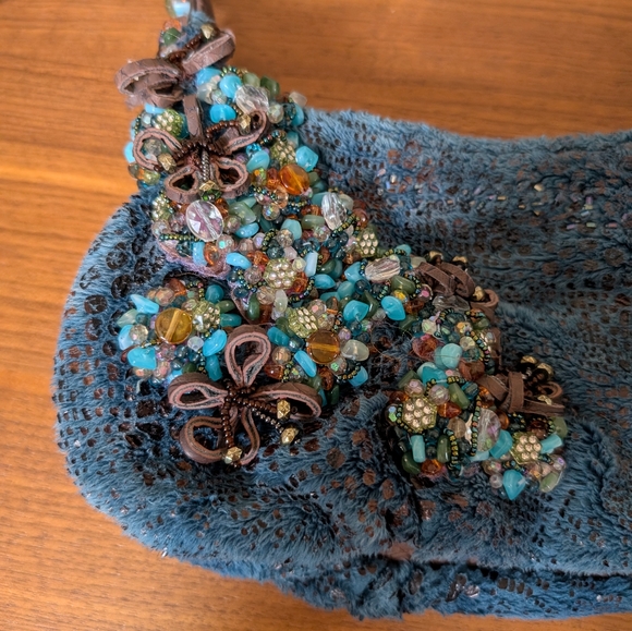 Mary Frances Teal/Brown Beaded Purse - Picture 2 of 5